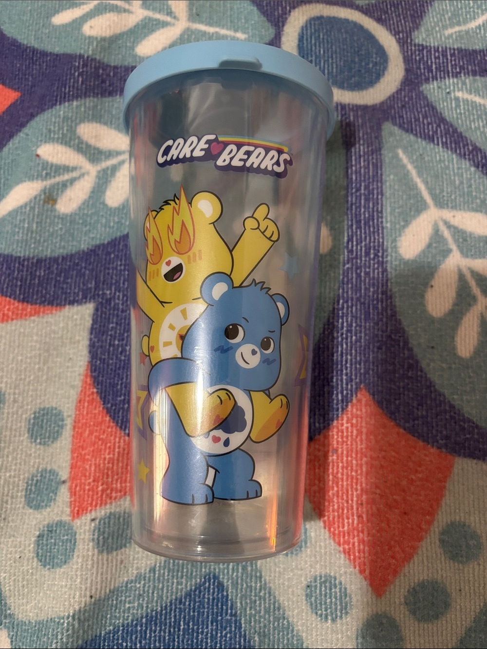 Care Bears Blue and Yellow Acrylic Travel Cup with Sky Blue Lid